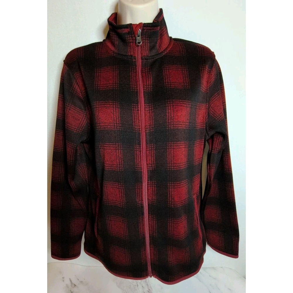 Eddie Bauer Women's Red and Black Buffalo Check Plaid Fleece Full-zip‎ Jacket.